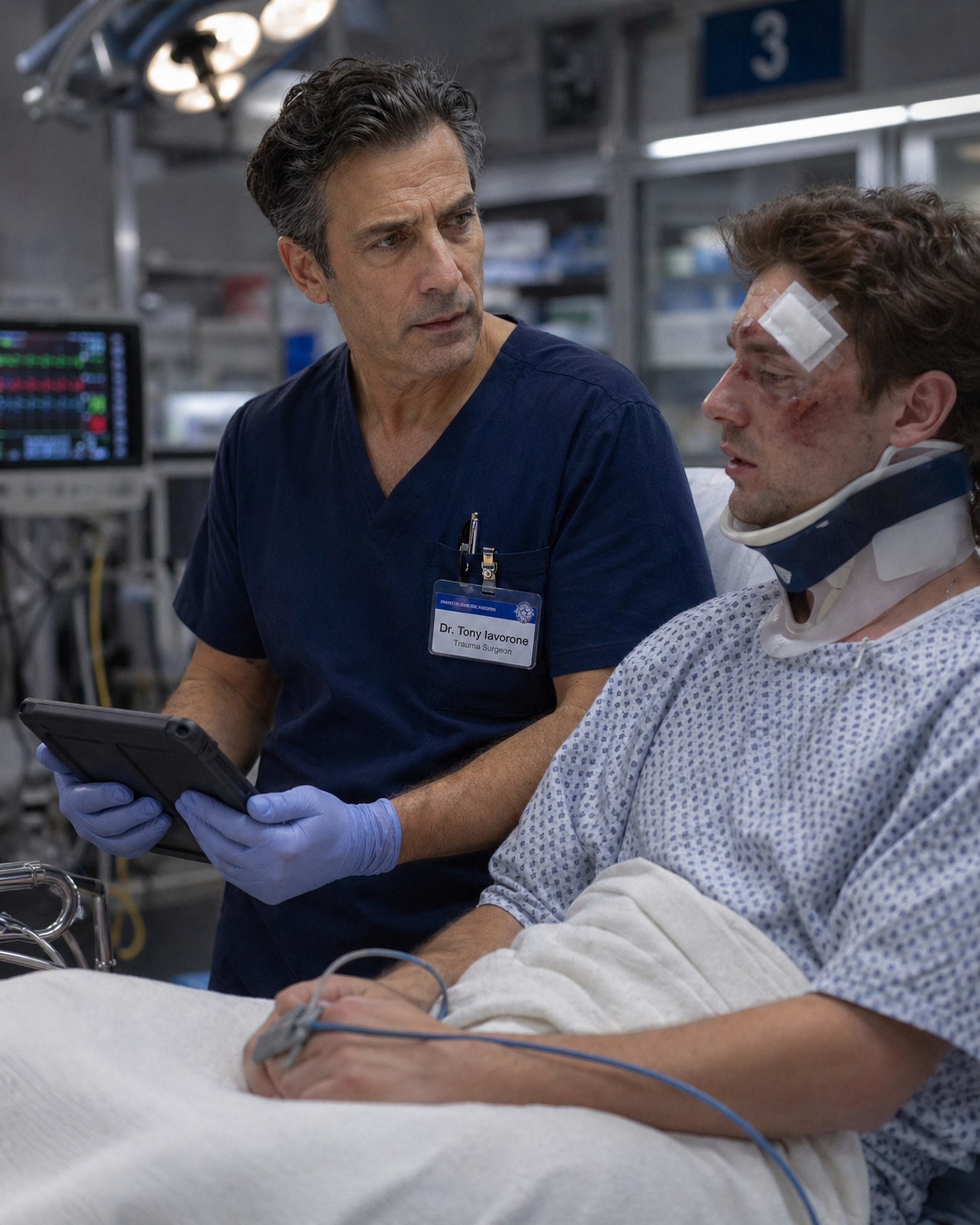Tony Iavarone consulting with a recovering assault patient