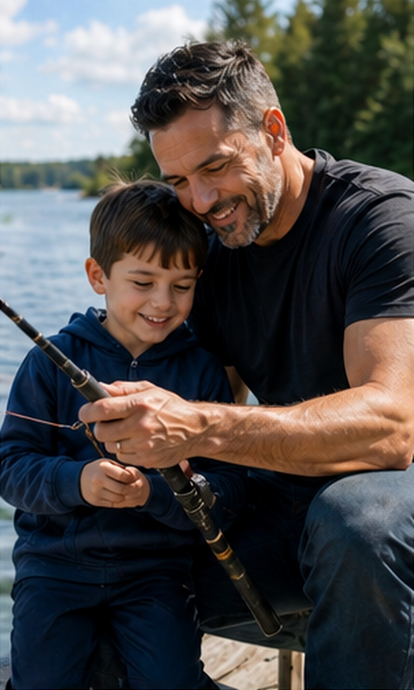 Tony Iavarone teaching his child to fish