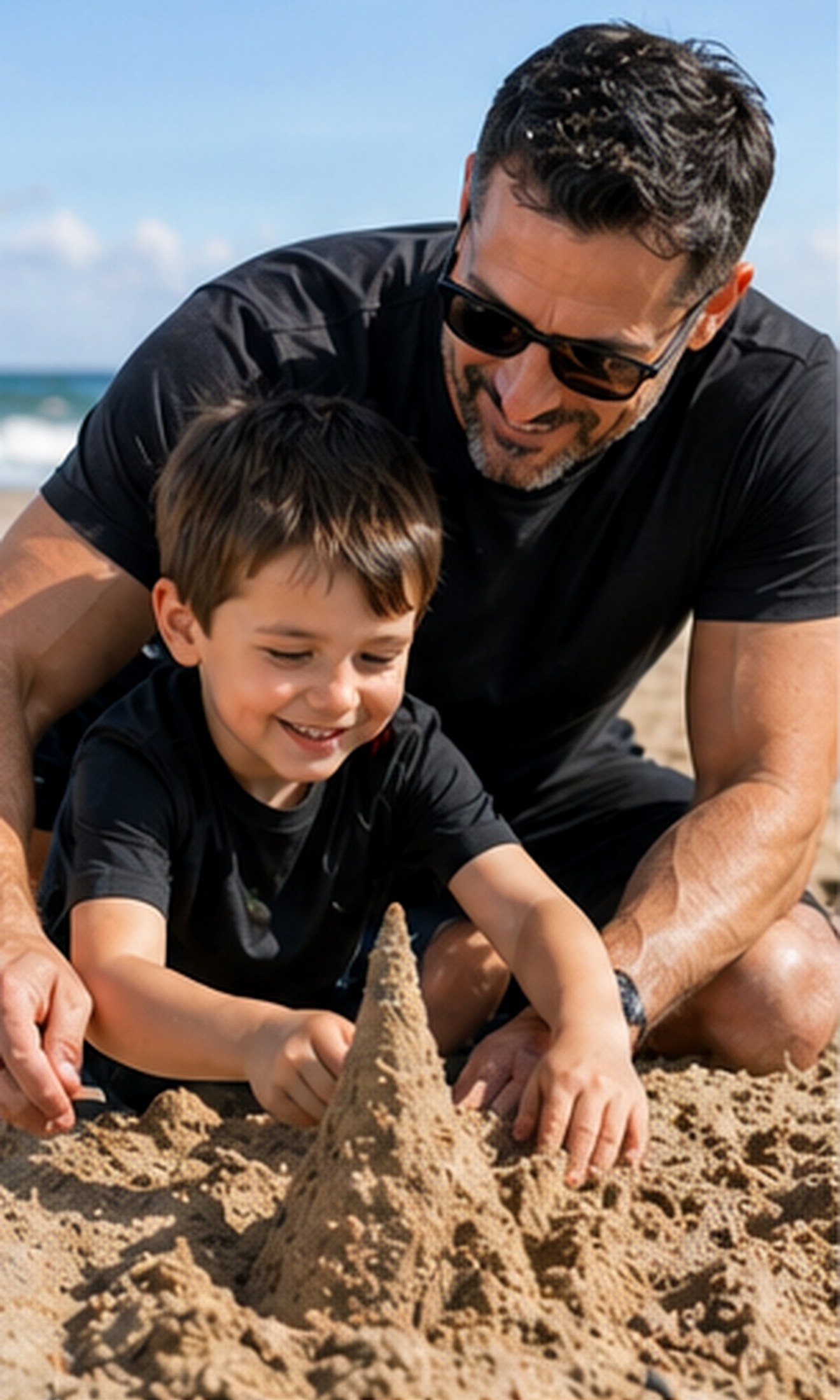 Tony Iavarone building a sandcastle with his child