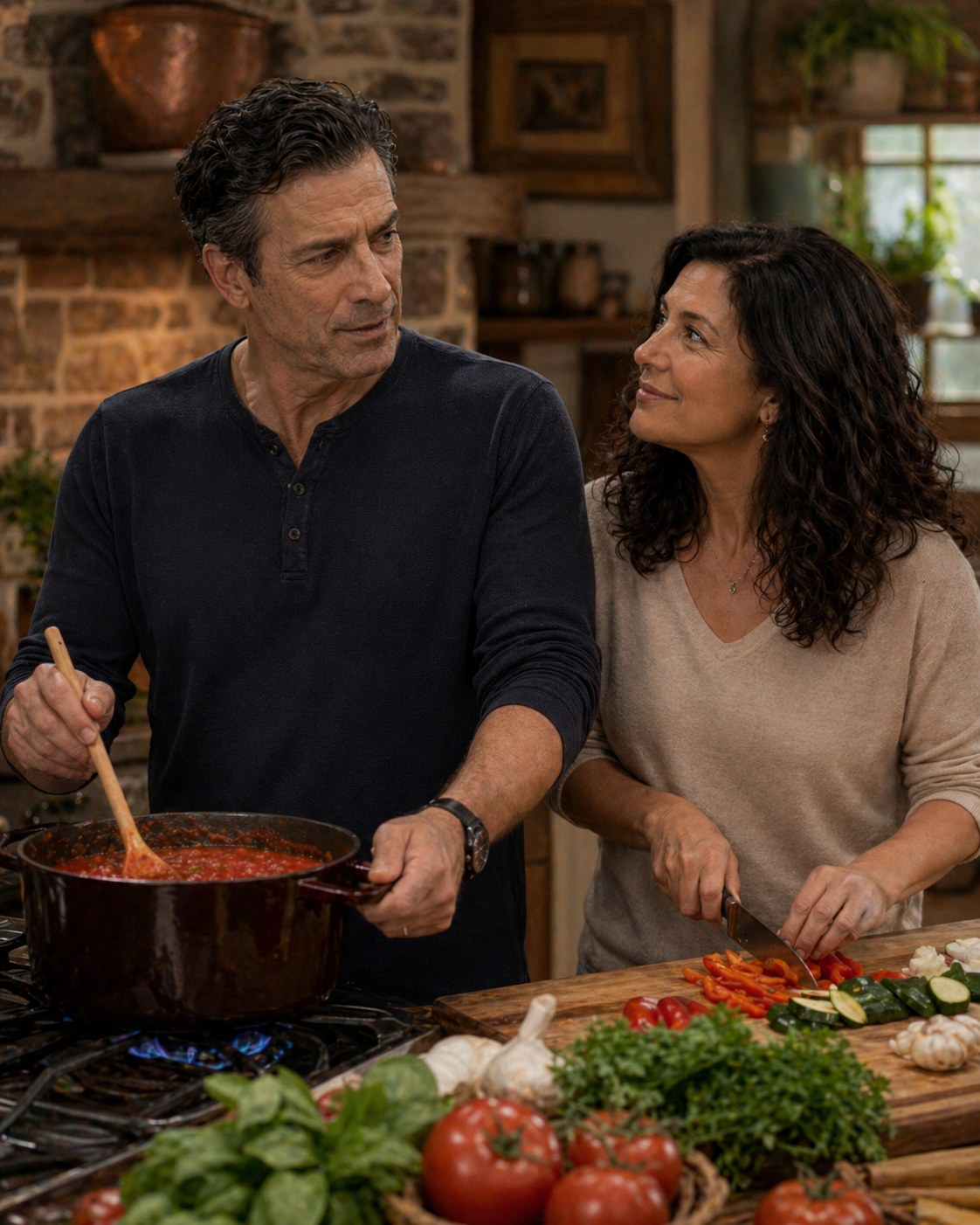 Tony Iavarone cooking at home with his wife