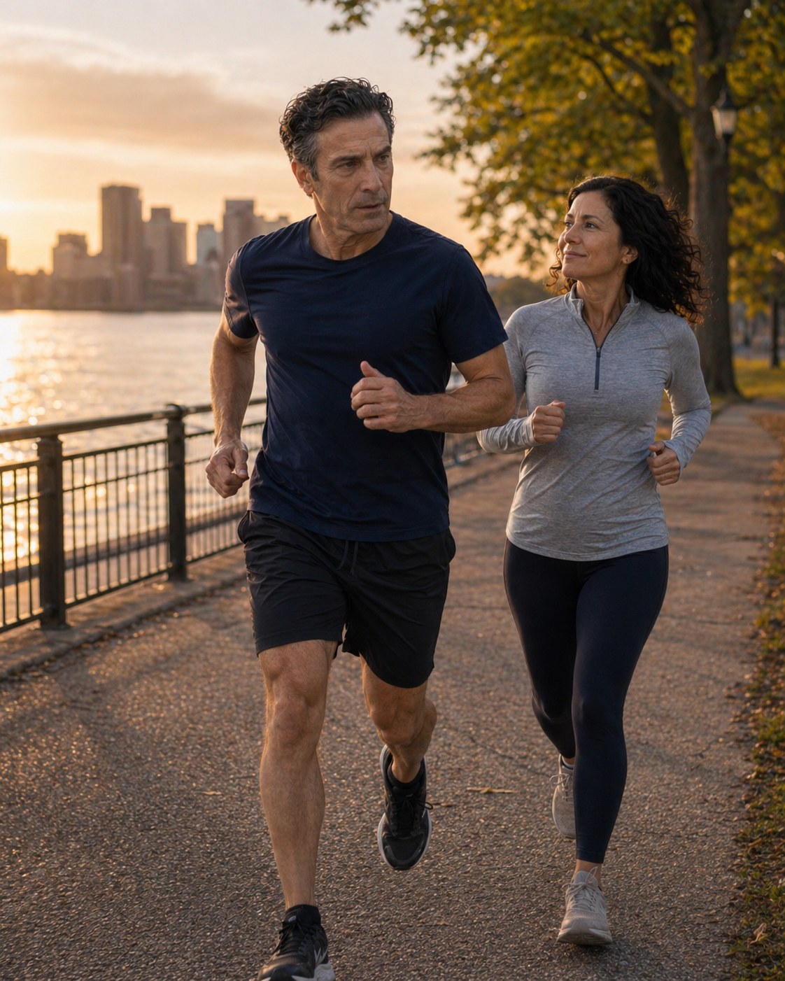Tony Iavarone running with his wife by the waterfront