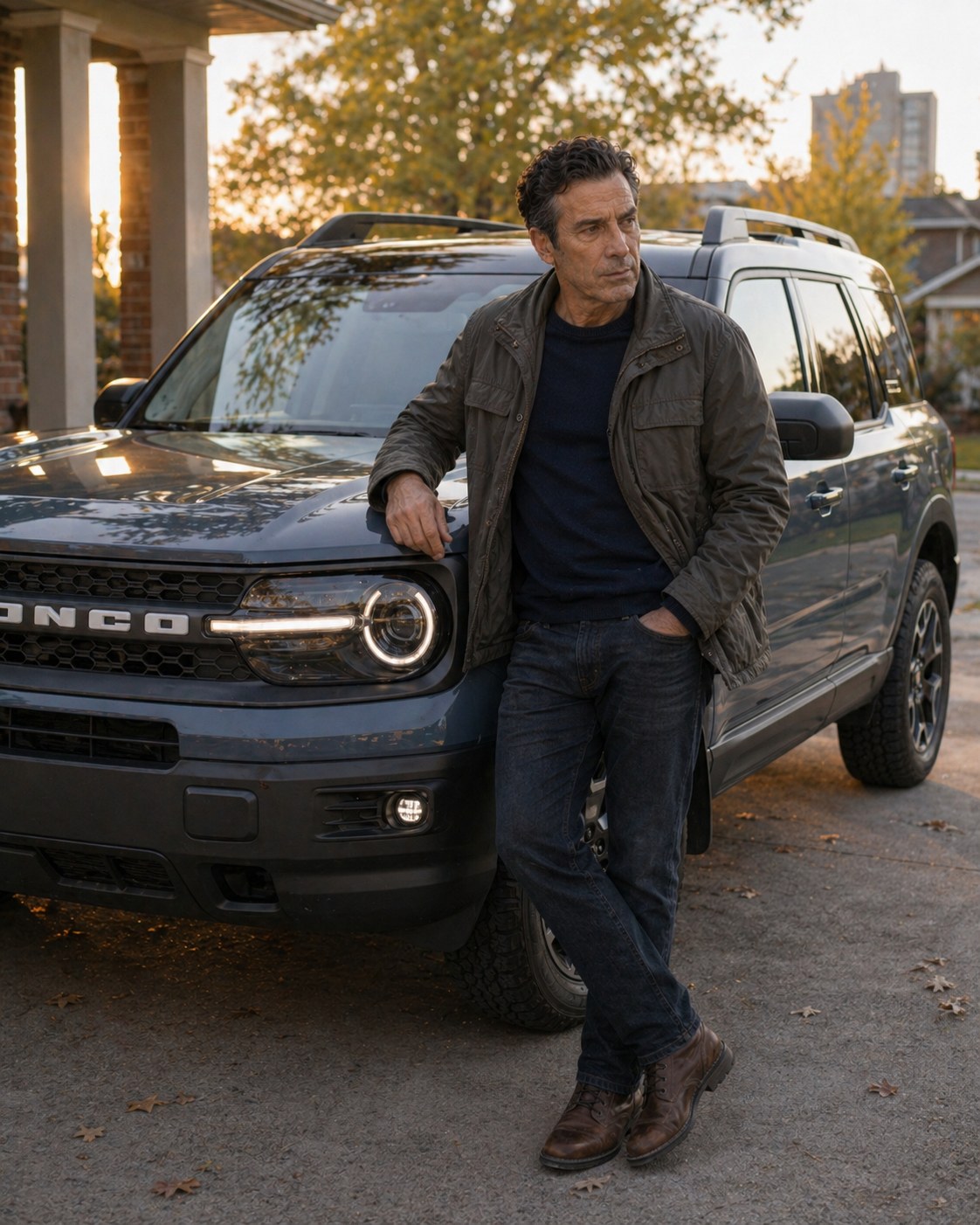 Tony Iavarone beside his newer Ford Bronco inspired vehicle