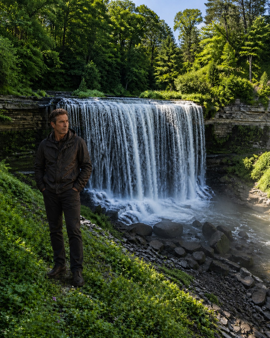Tony Iavarone at a Hamilton waterfall after a difficult shift